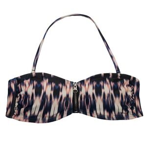 Xhilaration Bikini Top Womens Small Blue Bandeau Tie Dye Ikat Halter Zip‎ Front